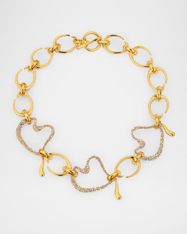 Oscar de la Renta Wire O and Pave Heart Necklace