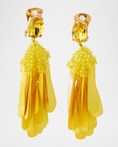 Oscar de la Renta Long Sequined Clip-On Earrings