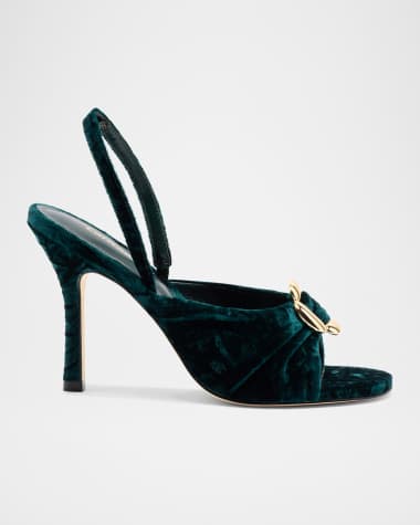 Larroude Mayfair Velvet Buckle Slingback Sandals