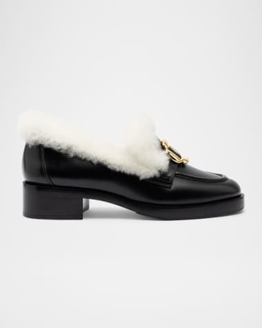 Larroude Bobbie Leather Shearling Loafers