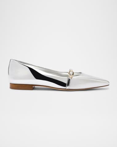 Larroude Irene Metallic Buckle Ballerina Flats