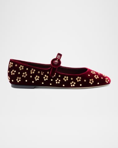 Larroude Blair Studded Velvet Mary Jane Ballerina Flats