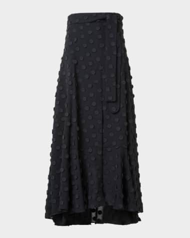 Akris punto 3D Polka-Dot Techno Georgette Belted Midi Boho Skirt