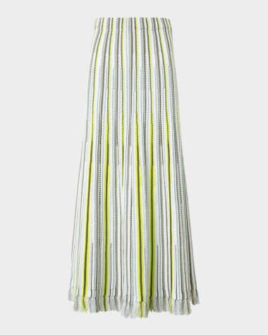 Akris punto Flared Crochet Knit Fringe Hem Skirt