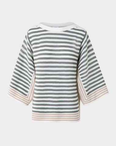 Akris punto Striped Knit Bracelet-Sleeve Sweater