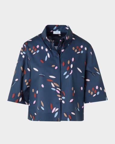 Akris punto Dropping Dots Print Cotton Batiste Boxy Blouse