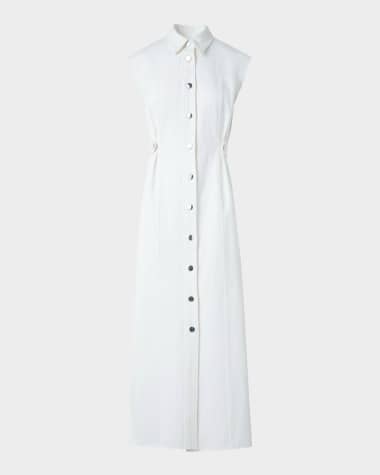 Akris punto Sleeveless Cotton-Stretch Denim Midi Shirtdress