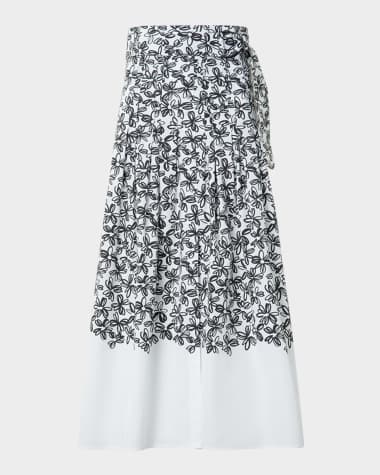 Akris punto Daisy-Print Cotton Poplin Pleated Midi Skirt With Belt