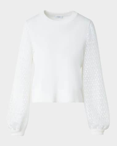 Akris punto Mixed-Media Daisy Guipure Blouson-Sleeve Knit Sweater