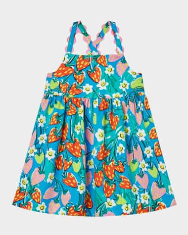 Stella McCartney Kids Girl's Strawberry and Floral-Print Strappy Dress, Size 4-10