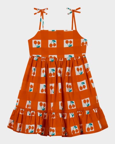 Stella McCartney Kids Girl's Strappy Cherry Gingham Dress, Size 4-10