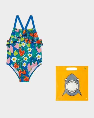 Stella McCartney Kids Girl's Girl Strawberry Floral-Print Swimsuit, Size 4-10