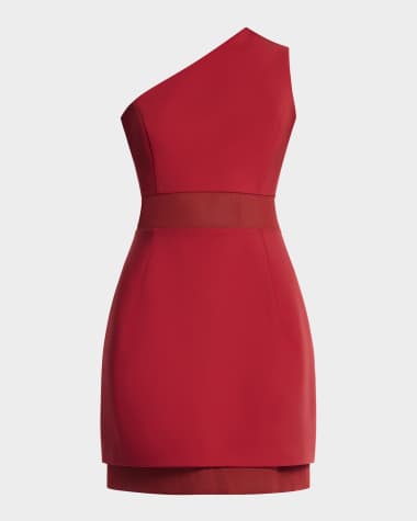 BCBGMAXAZRIA One-Shoulder Mesh-Inset Mini Dress