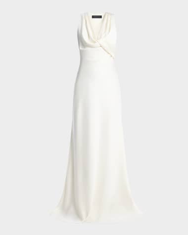 BCBGMAXAZRIA Twisted Cowl-Neck Halter Gown