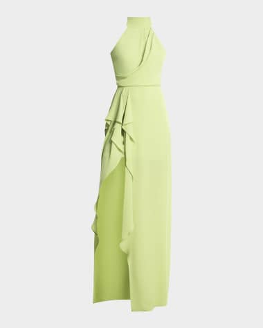 BCBGMAXAZRIA Mock-Neck Draped Slit Gown