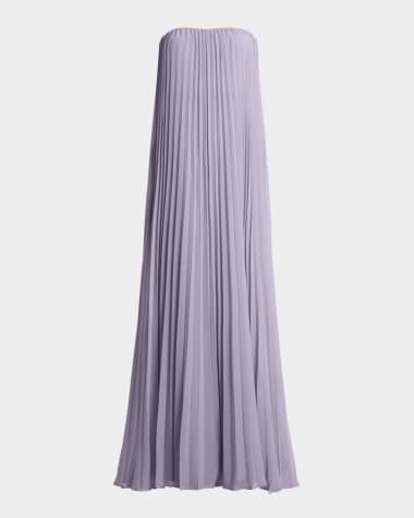 BCBGMAXAZRIA Strapless Pleated Chiffon Trapeze Gown