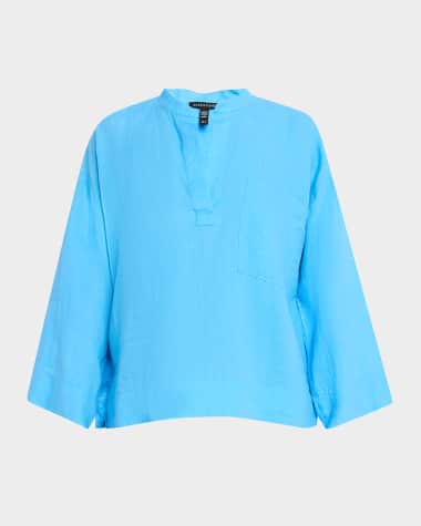 Eileen Fisher Split-Neck Organic Linen Shirt