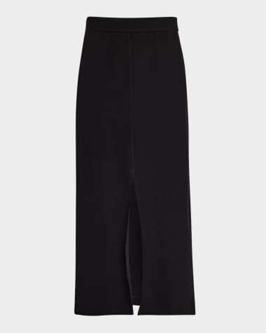 Eileen Fisher Front-Slit Washable Stretch Crepe Midi Skirt