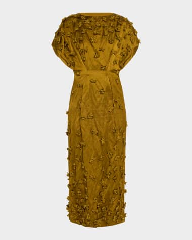 Michael Kors Collection Floral Hand Embroidered Cap-Sleeve Dress