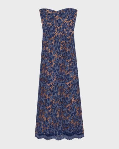 Michael Kors Collection Strapless Lace Sheath Midi Dress