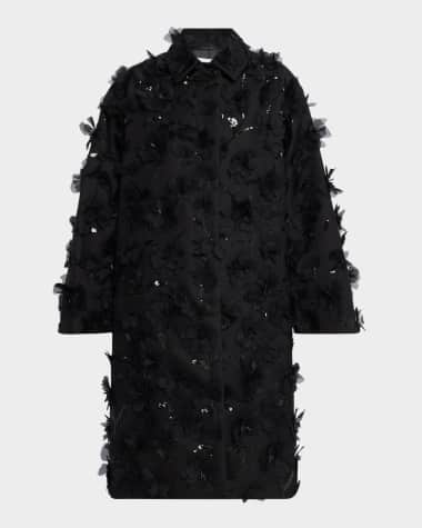 Michael Kors Collection Floral Beaded Wool Balmacaan Coat