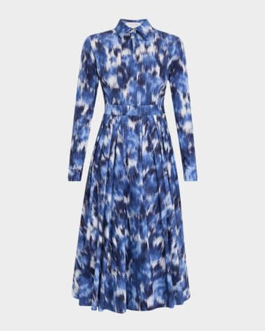 Michael Kors Collection Floral Chine Poplin Pleated Midi Shirtdress
