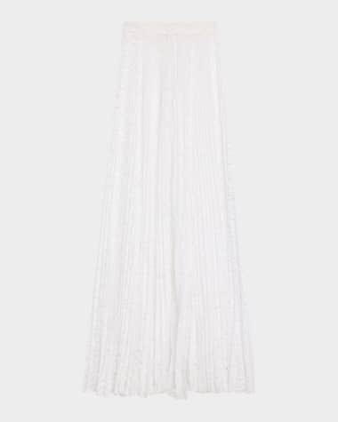 Michael Kors Collection Pleated Sheer Floral Lace Maxi Skirt