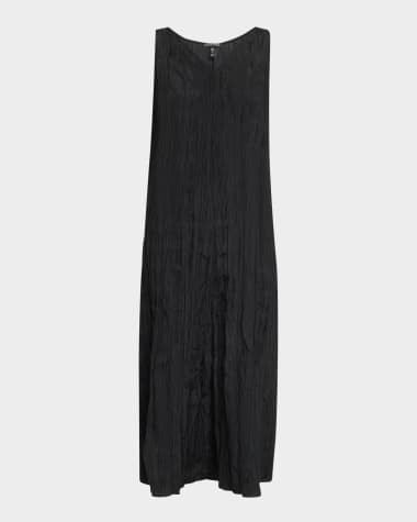 Eileen Fisher Sleeveless Crinkled Silk Midi Dress