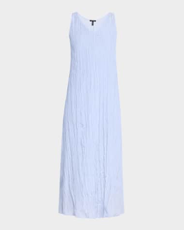 Eileen Fisher Sleeveless Crinkled Silk Midi Dress