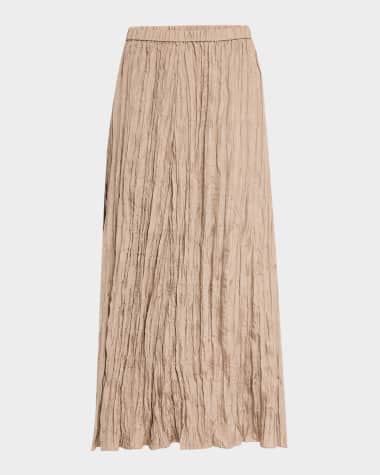 Eileen Fisher A-Line Crinkled Silk Maxi Skirt