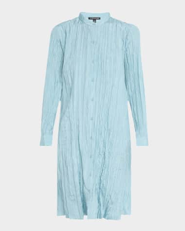 Eileen Fisher Crinkled Silk Midi Shirtdress