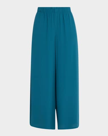 Eileen Fisher Cropped Wide-Leg Silk Georgette Crepe Pants