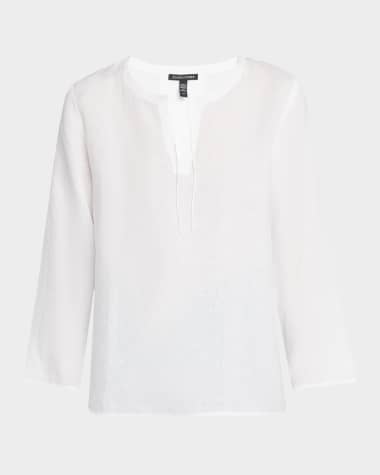 Eileen Fisher Tie-Neck Organic Linen Top
