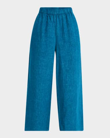 Eileen Fisher Cropped Wide-Leg Organic Linen Pants