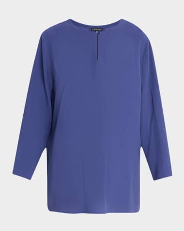 Eileen Fisher Keyhole Silk Georgette Crepe Tunic