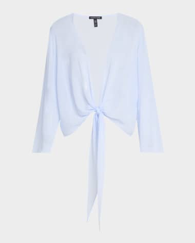 Eileen Fisher Tie-Hem Sheer Silk Georgette Wrap Jacket
