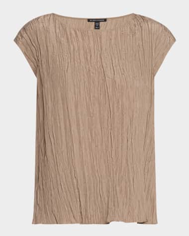 Eileen Fisher Scoop-Neck Crushed Silk Top