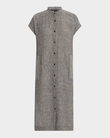 Eileen Fisher Striped Organic Linen Midi Dress