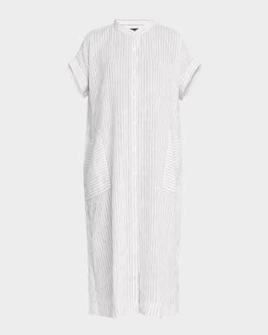 Eileen Fisher Striped Organic Linen Midi Dress