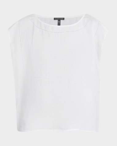 Eileen Fisher Open-Stitch Organic Linen Top