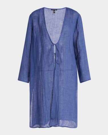 Eileen Fisher Tie-Front Gauzy Organic Linen Jacket