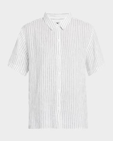 Eileen Fisher Button-Down Striped Organic Linen Shirt