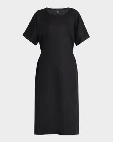 Eileen Fisher Tie-Back Organic Linen Midi Dress