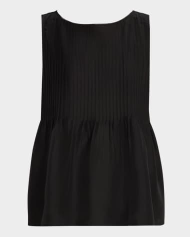 Eileen Fisher Scoop-Neck Pintuck Silk Shell
