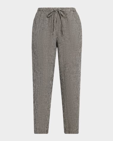 Eileen Fisher Tapered Check Organic Linen Ankle Pants