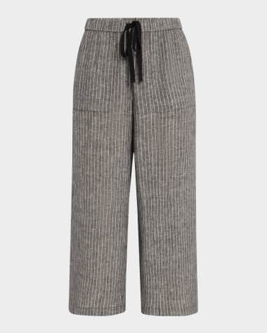 Eileen Fisher Cropped Wide-Leg Striped Organic Linen Pants