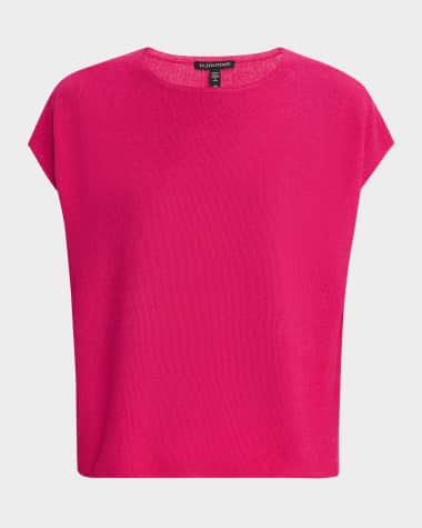 Eileen Fisher Cap-Sleeve Crewneck Knit Sweater