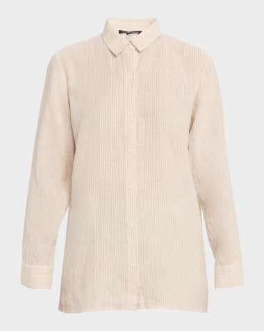 Eileen Fisher Puckered Striped Organic Linen Shirt