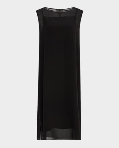 Eileen Fisher Bateau-Neck Sheer Silk Georgette Midi Dress