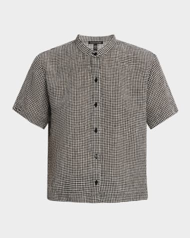 Eileen Fisher Boxy Lightweight Check Organic Linen Shirt